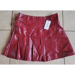 Cider Faux Leather Zip Buckle Pleated Mini Skirt Trendy Party Red Small NWT